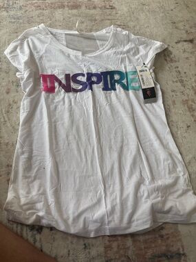 Ideology White Short Sleeve Tee with Gradient "INSPIRE" Graphic